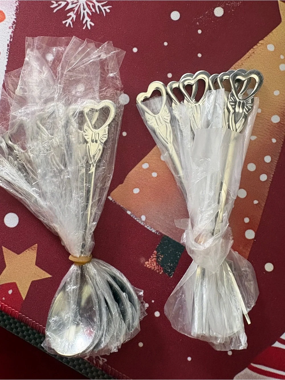 Silver Heart-Top Stainless Steel Dessert Spoons - Set of 6 and Forks! Set of 6
